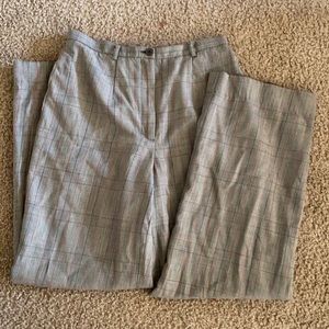 High Waist Wide Cut Plaid Wool Trousers